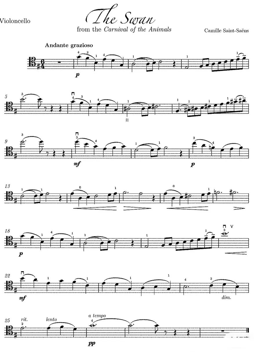 馬友友《天鵝》大提琴曲譜